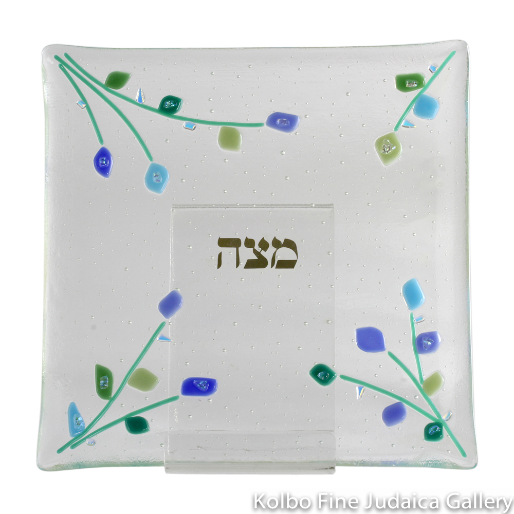 Matzah Plate, Sea of Reeds Design, Handmade Fused Glass