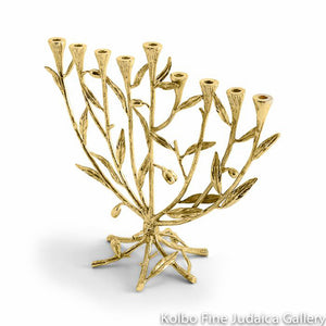 Menorah, Olive Branch Design, Natural Brass