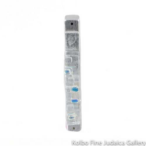 Mezuzah, Western Wall Design, Layered Clear Glass on Pewter Backing