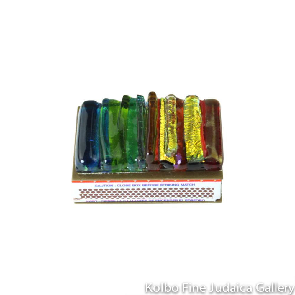 Matchbox Holder, Iridescent Icicle Design in Rainbow, Glass and Metal