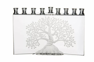 Menorah, Crystal, Tree of Life Design, Triangular Base