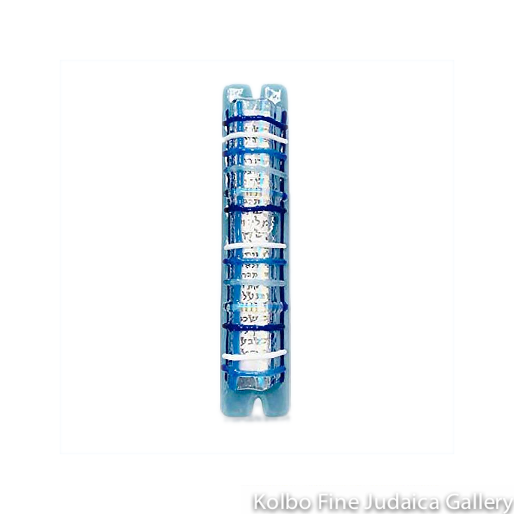 Mezuzah, Woven Blue Design, Fused Glass