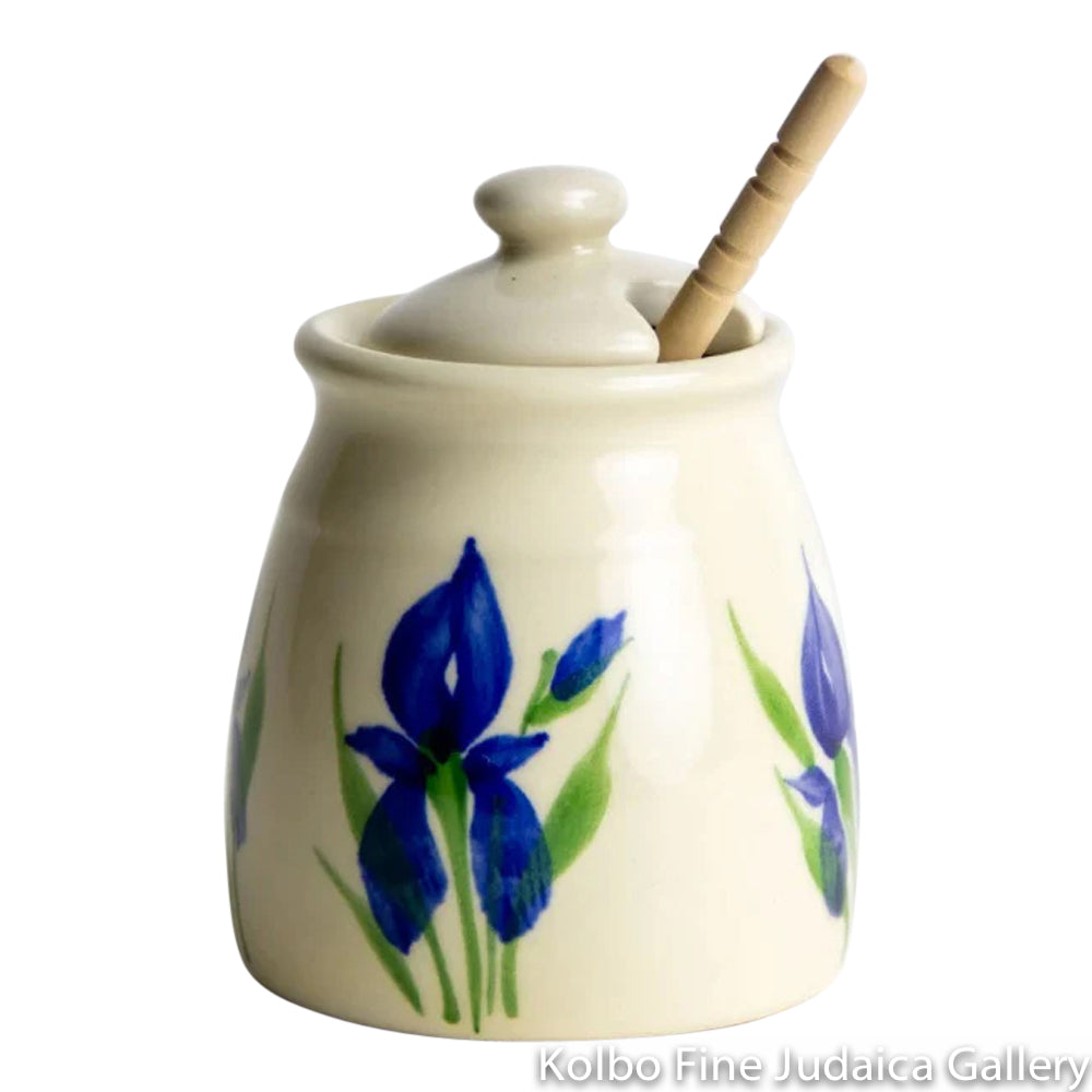 Honey Jar, Iris Design, Hand Painted Ceramic
