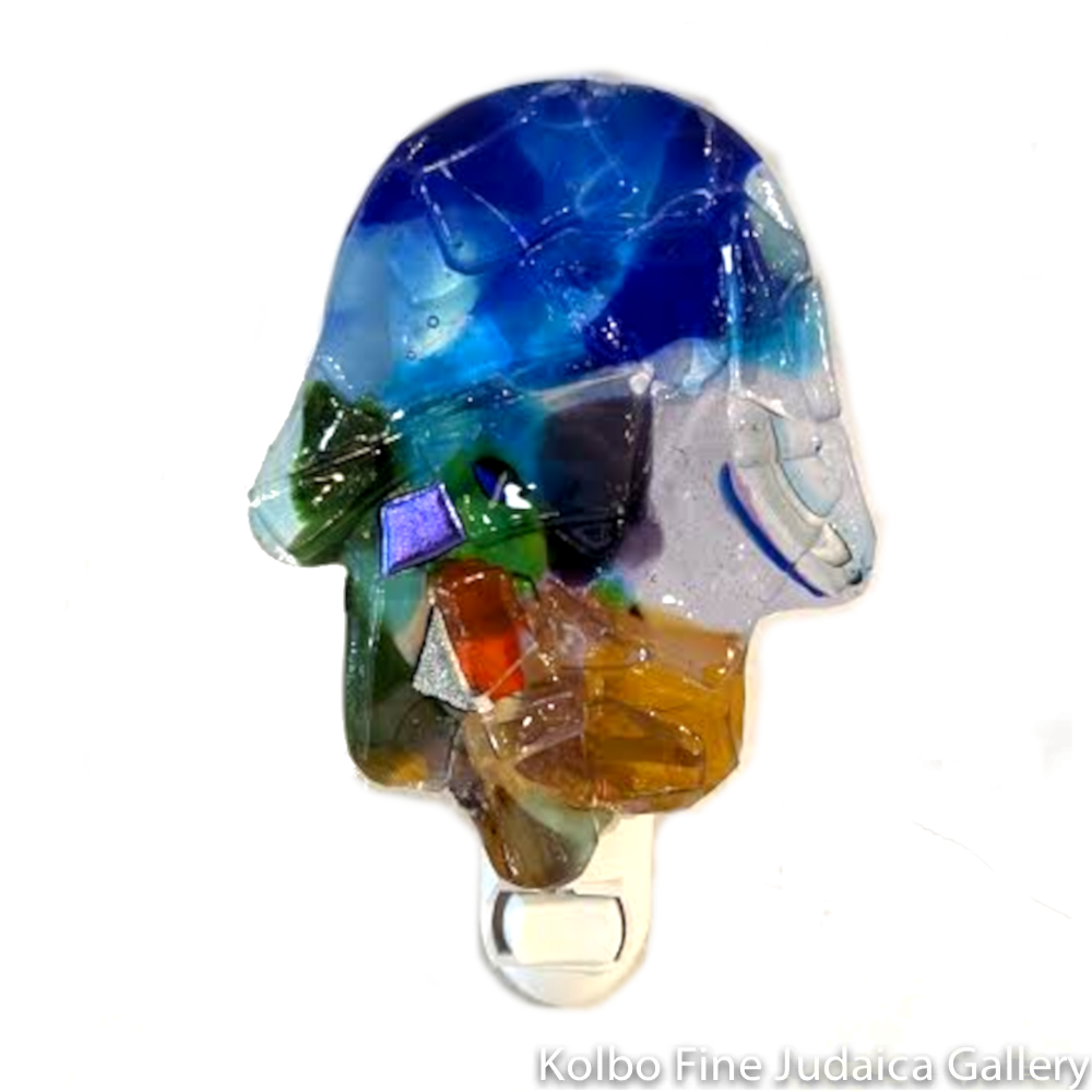 Nightlight, Rainbow Hamsa Design, Handmade Fused Glass