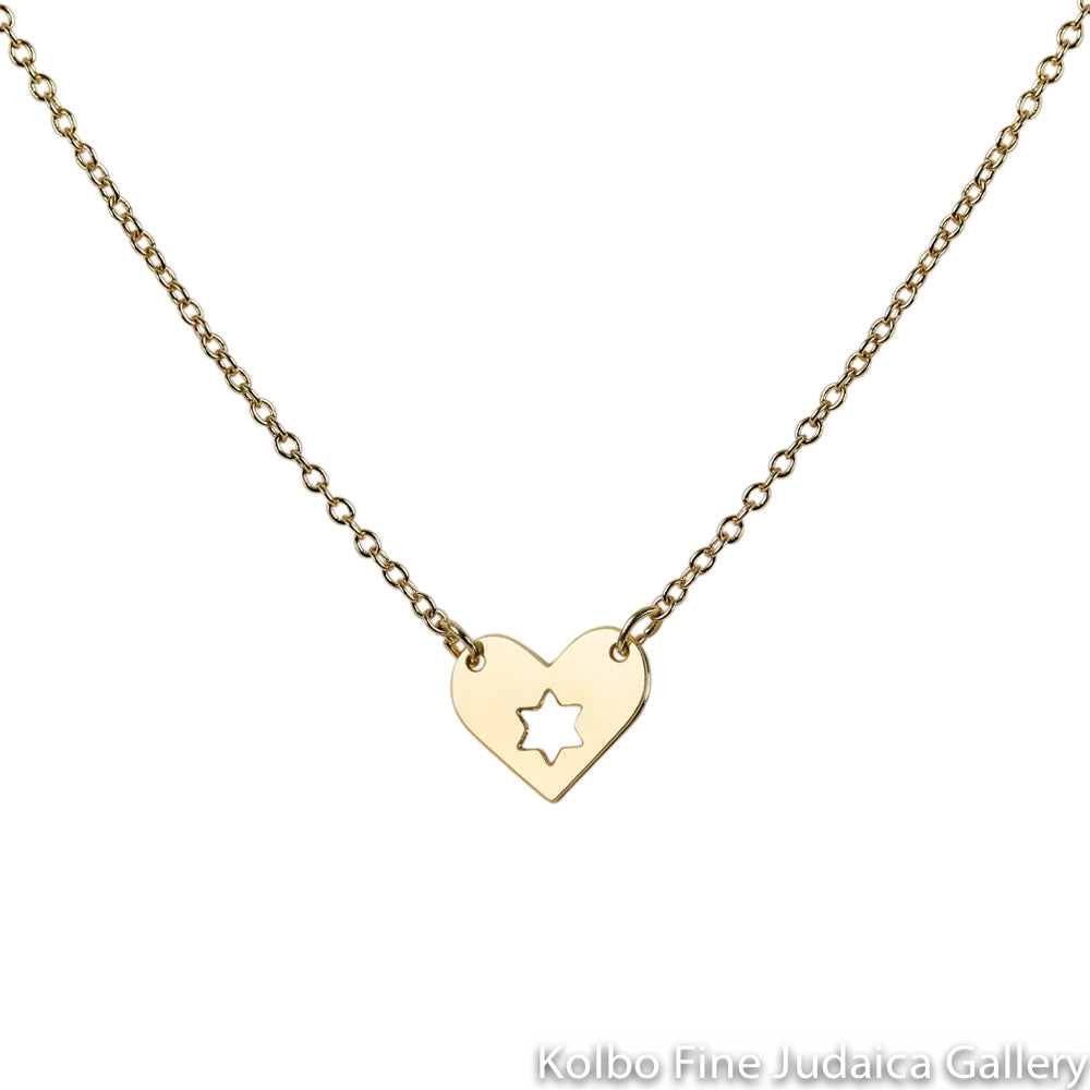 Necklace, Heart and Cutout Star Design, Adjustable Chain, Gold Plate Over Brass