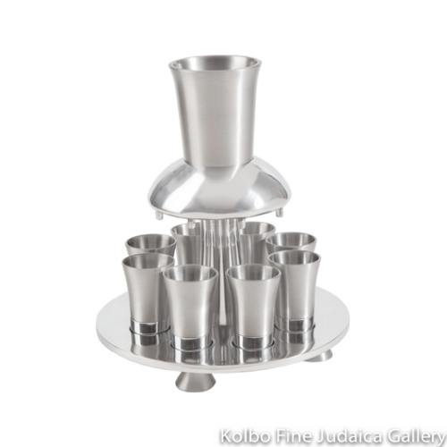 Kiddush Cup Fountain, Silver, Anodized Aluminum with 8 cups