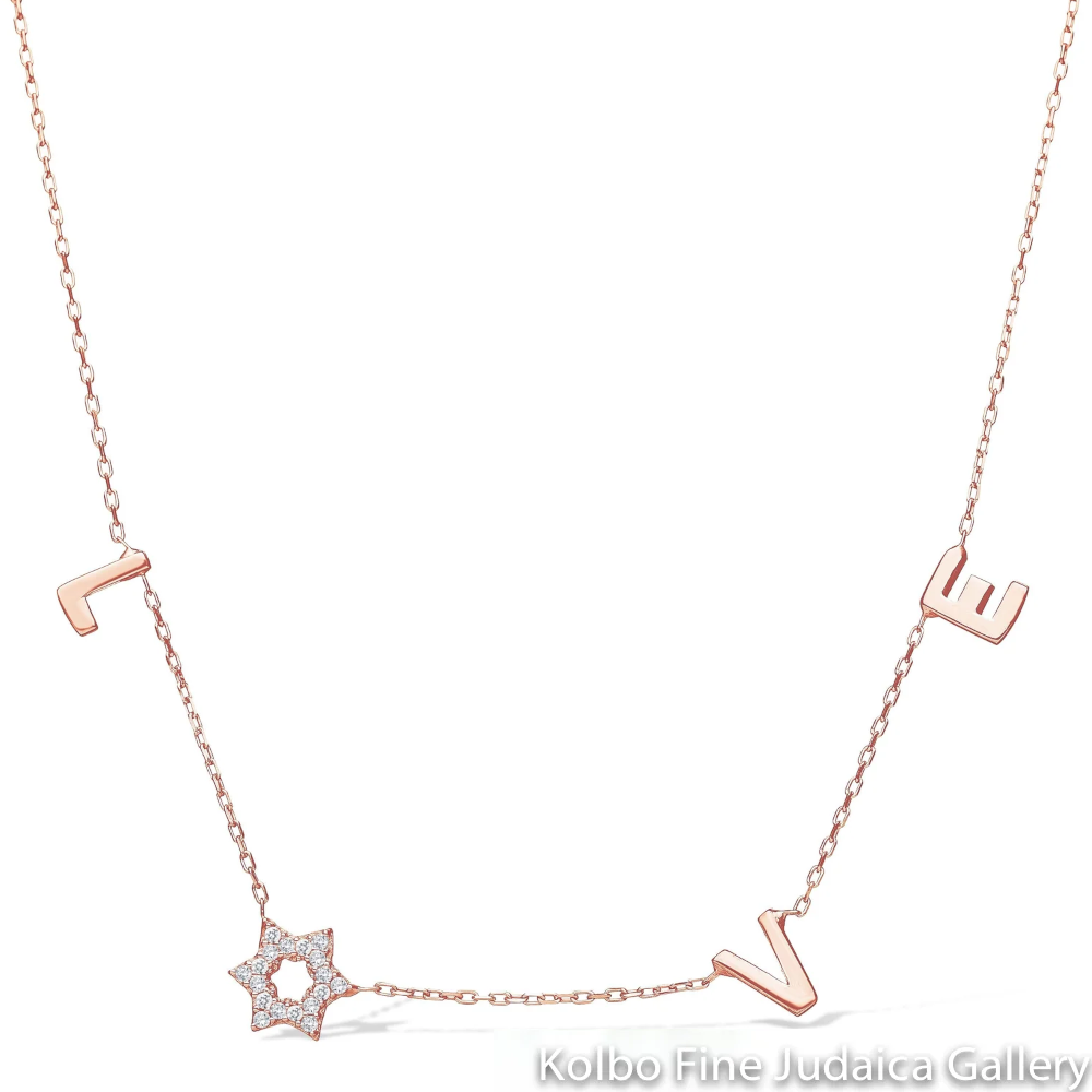 Necklace, LOVE with Star, Rose Gold over Sterling Silver