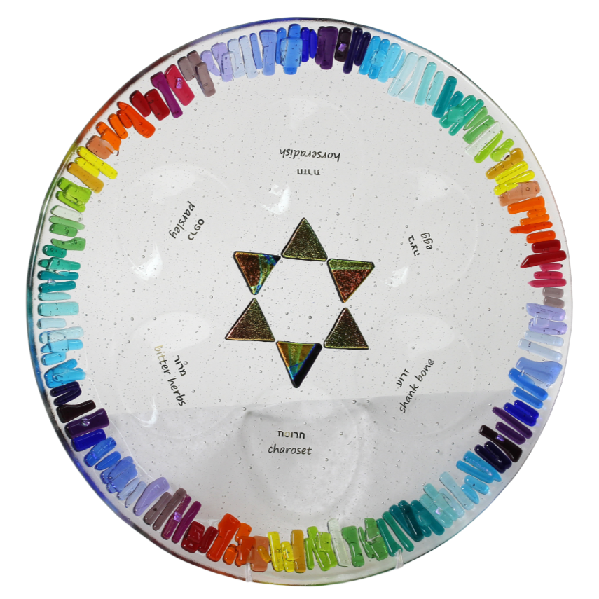 Seder Plate, Star Rainbow of Freedom Design, Multicolor Fused and Dichroic Glass
