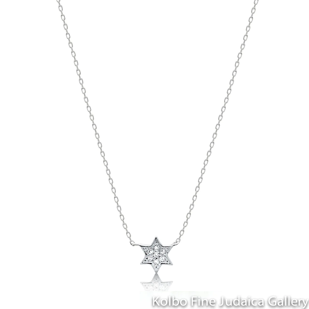 Necklace, Petite Star Pendant with Diamonds, White Gold