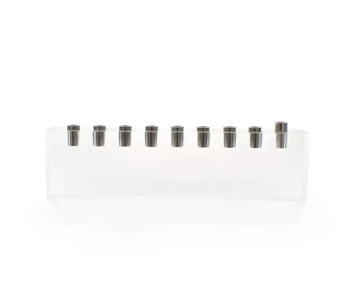 Menorah, Clear Lucite with Silver Color Adapters
