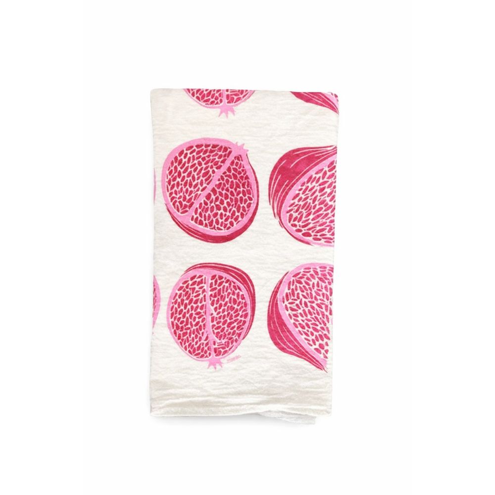 Tea Towel, Pomegranate Design, Silkscreened on Unbleached Cotton