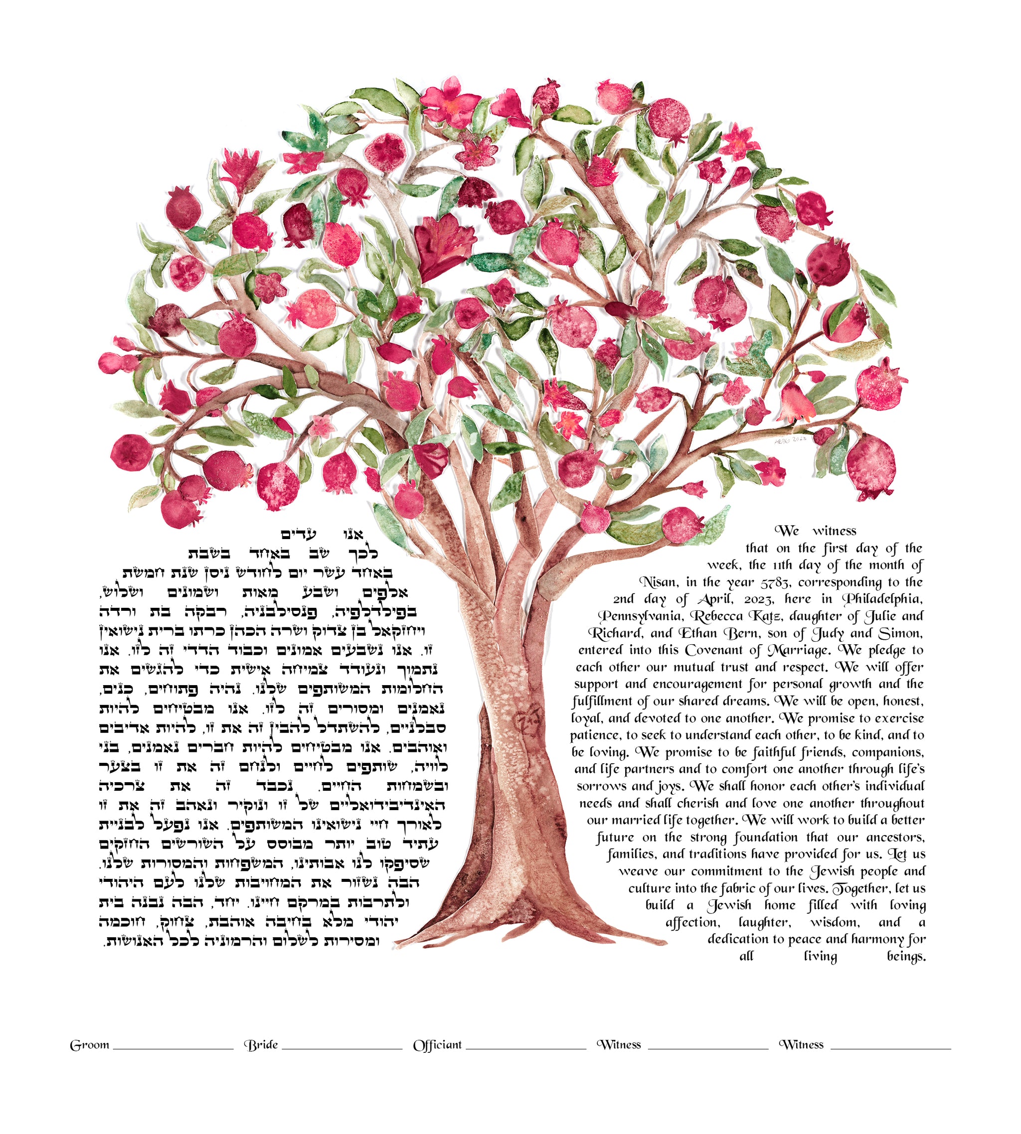 Pomegranate Tree Ketubah - Kolbo Fine Judaica Gallery