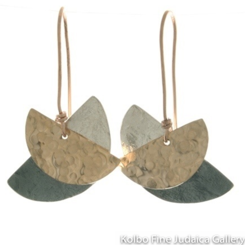 Earrings, Overlapping Half Moons, Sterling, Oxidized Silver, and Gold Filled