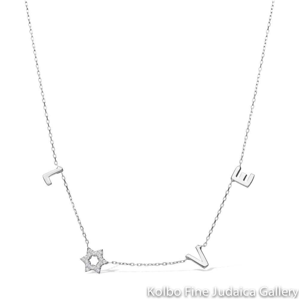 Necklace, LOVE with Star, Sterling Silver and CZS