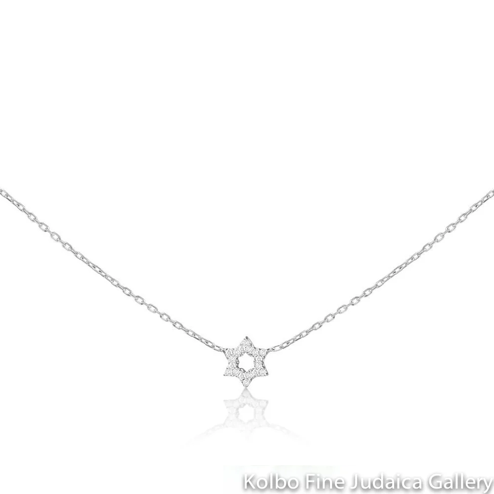 Necklace, Star with Open Design, 6 Diamonds, White Gold