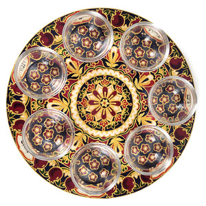 Rosh Hashana Seder Plate, Hand-Painted Wood with Pomegranate Design #1