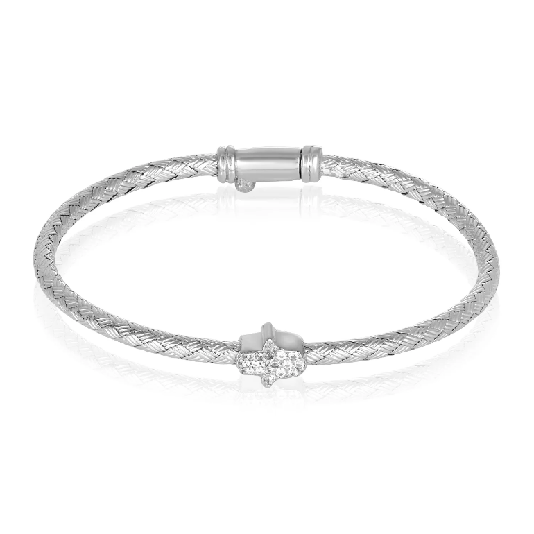 Bracelet, Hamsa Design with CZ Detail, Sterling Silver