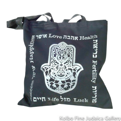 Tote Bag, Hamsa Design on Black