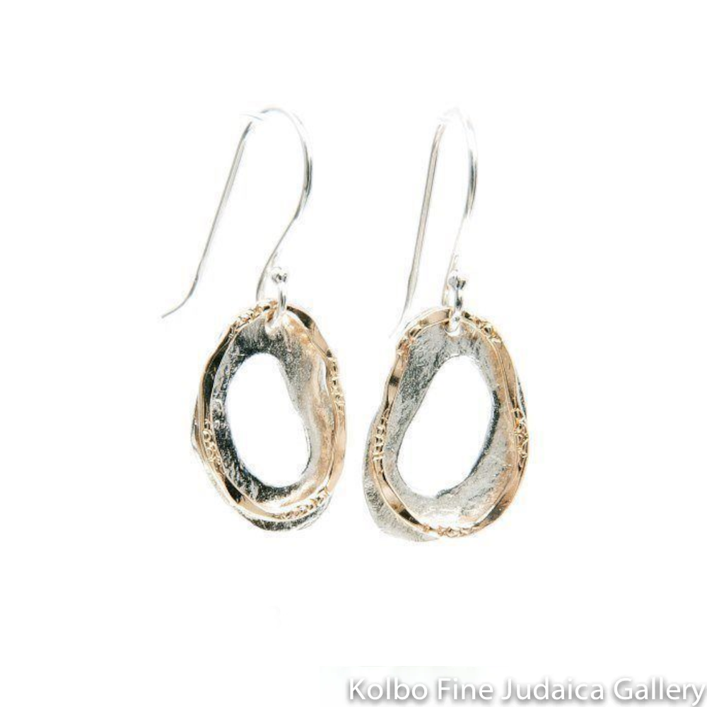 Earrings, Organic Shapes of Sterling Silver and Gold Filled