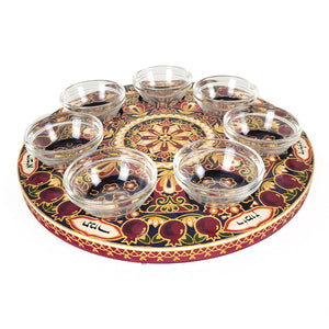 Rosh Hashana Seder Plate, Hand-Painted Wood with Pomegranate Design #1