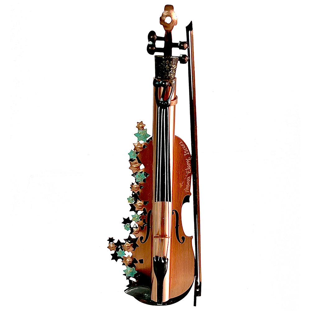 Mezuzah, Violin Design, Hand Cut Copper with Patina Detail