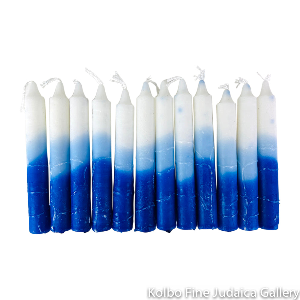 Shabbat Candles, Blue and White, Includes 12 Tapered Candles, Made in Israel