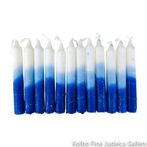 Shabbat Candles, Blue and White, Includes 12 Tapered Candles, Made in Israel