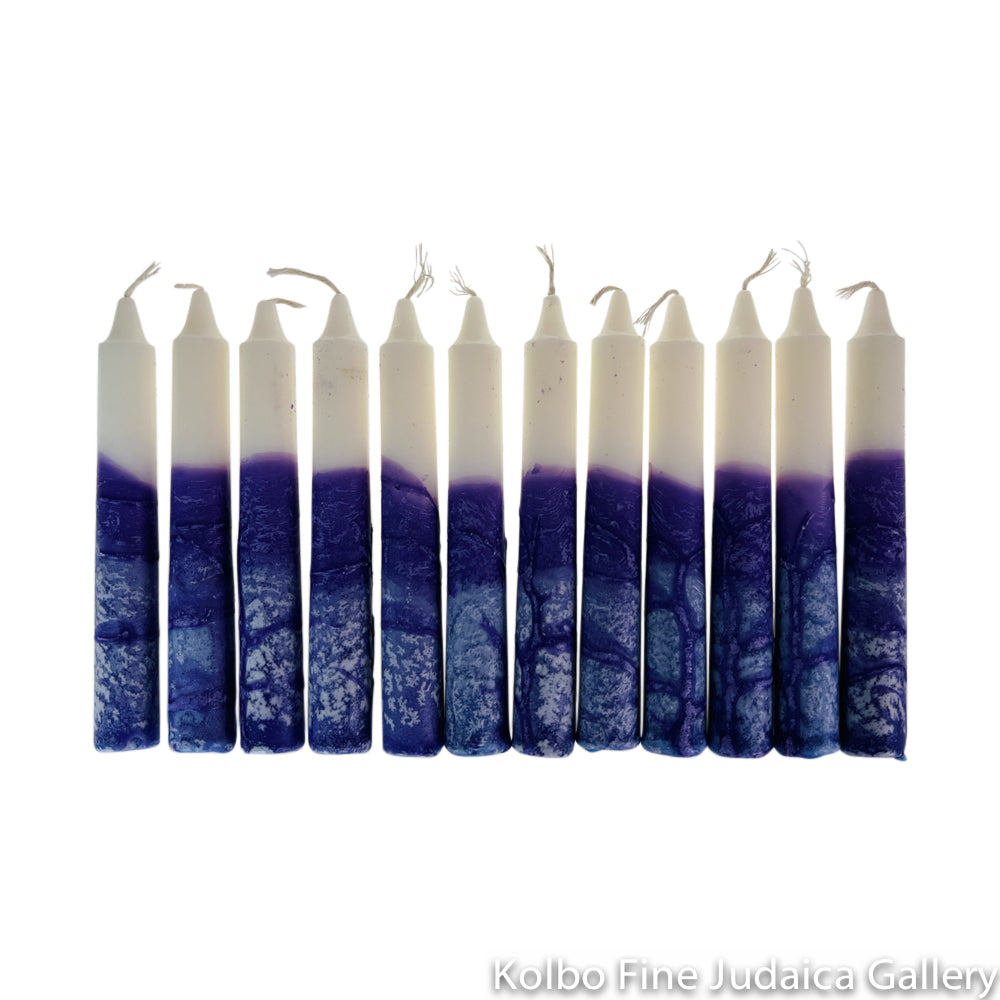 Shabbat Candles, Purple and White, Includes 12 Tapered Candles, Made in Israel