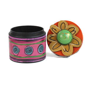 Assorted Jewelry Boxes, Hand Painted Wood, Flower Top with Chai, Pink Base