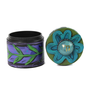 Jewelry Box, Hand Painted, Flower Top with Chai, Purple Base