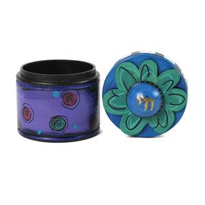 Jewelry Box, Hand Painted, Flower Top with Chai, Purple Base