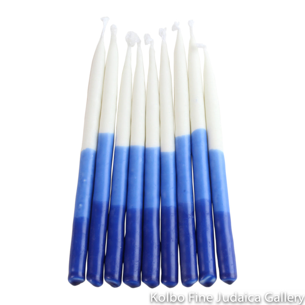 Chanukah Candles, Blue and White Shading, Pure Vegetable Wax