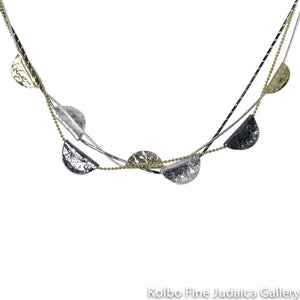 Necklace, Triple Strand of Half Moon Shapes, Sterling Silver and Gold Filled