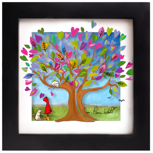 Heart Tree, Mini Hand Painted Artwork on Glass, Framed