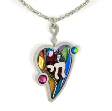 Necklace, Heart with Chai, Multicolored, Resin on Stainless Steel with Crystals and Beads