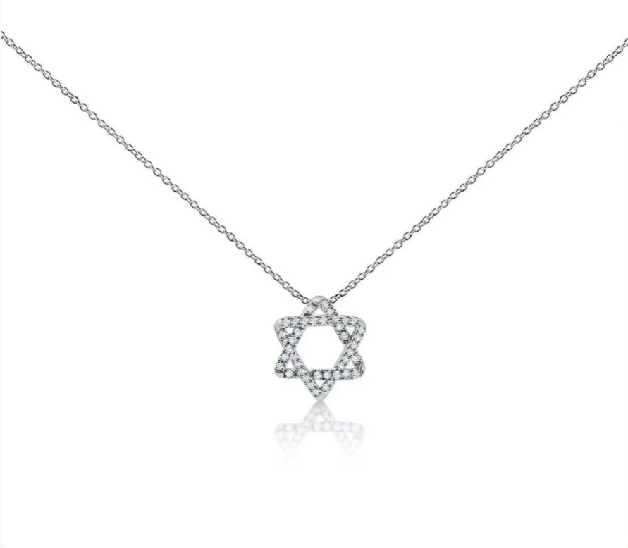 Necklace, Star, Woven Design with Diamonds, 14k White Gold with 16" Chain