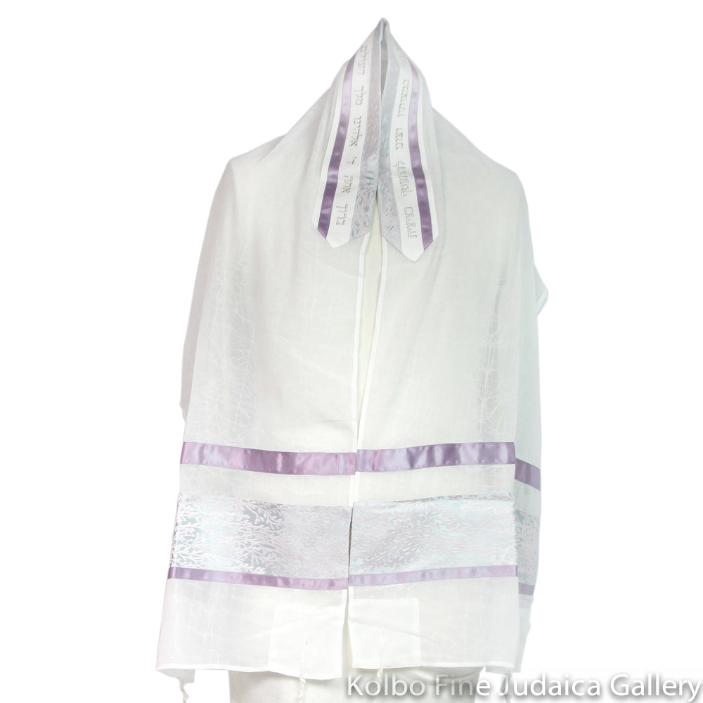 Tallit Set, Soft Blue and Lavender Ribbon, Three Piece Set