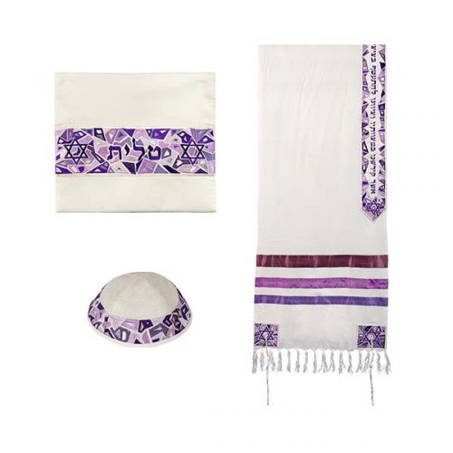 Tallit Set, Star Design in Purples