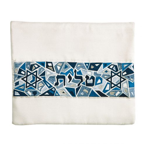 Tallit Bag, Multi Blue Star Design on White