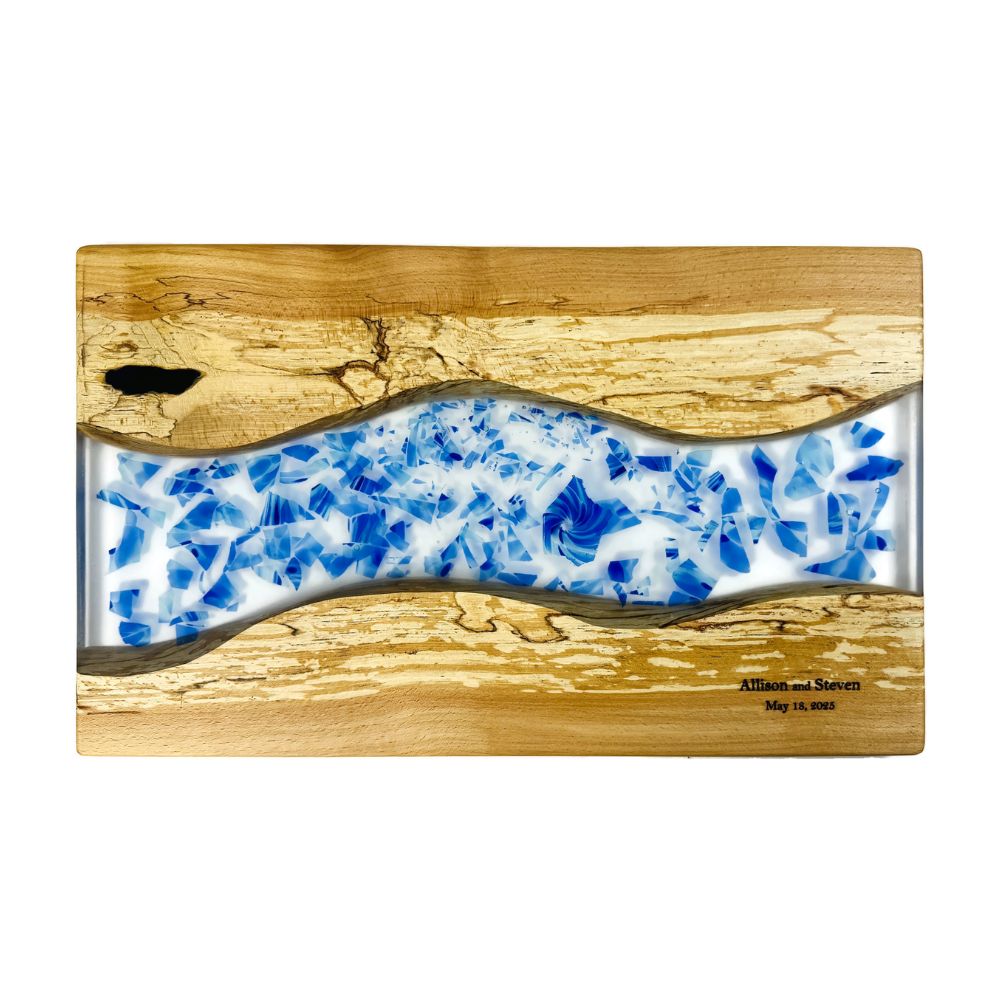 Challah Board, Custom with Wedding Shards and Engraving, Various Woods, Clear Epoxy