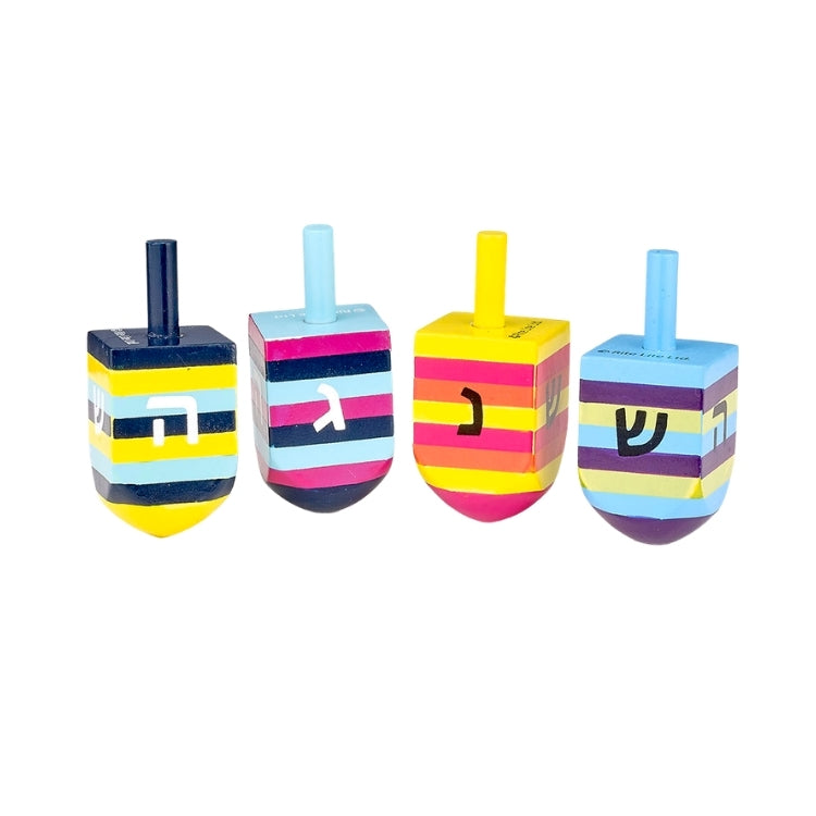 Dreidels, Pack of Four Colorful Striped Designs