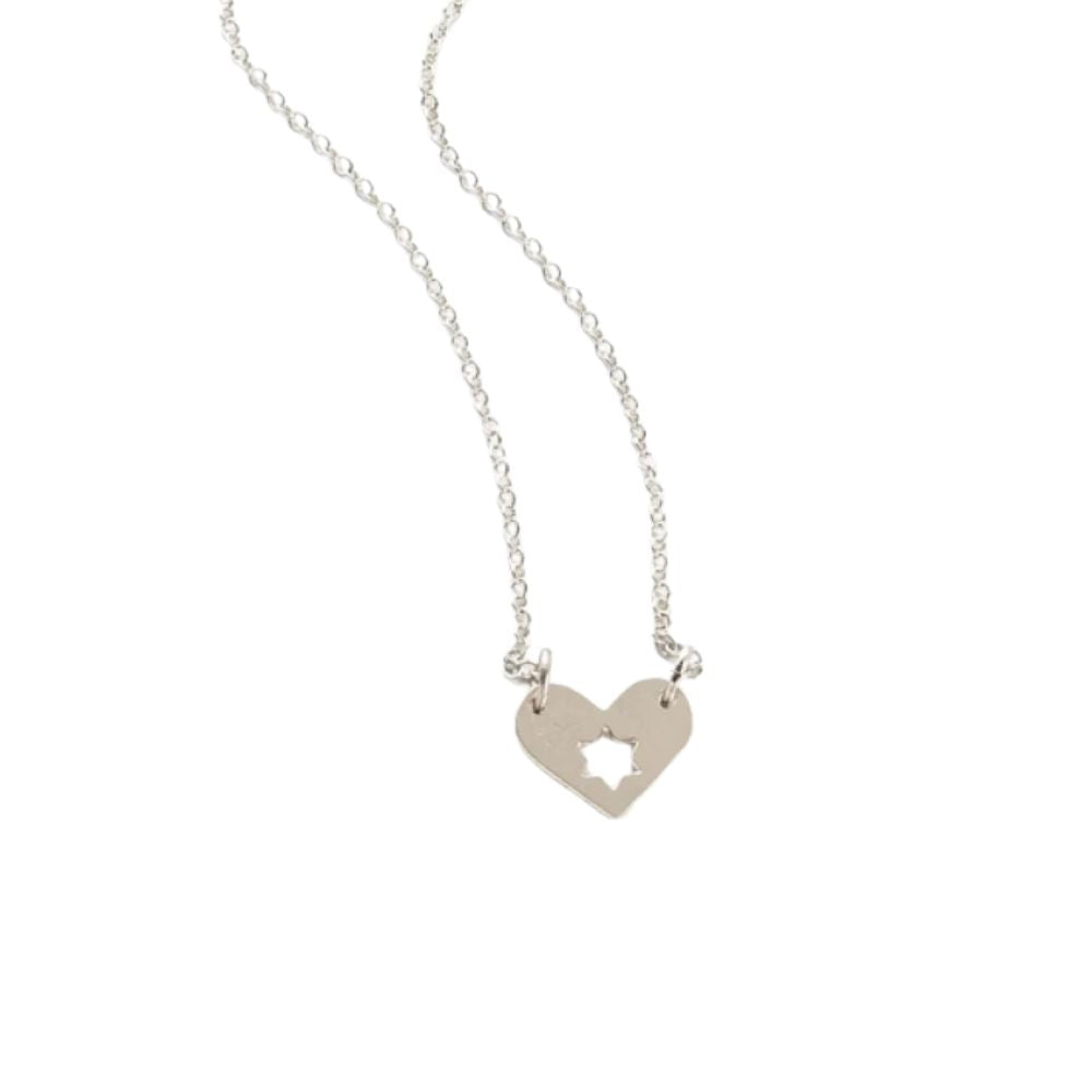 Necklace, Heart and Cutout Star on Adjustable Chain, Silver Plate