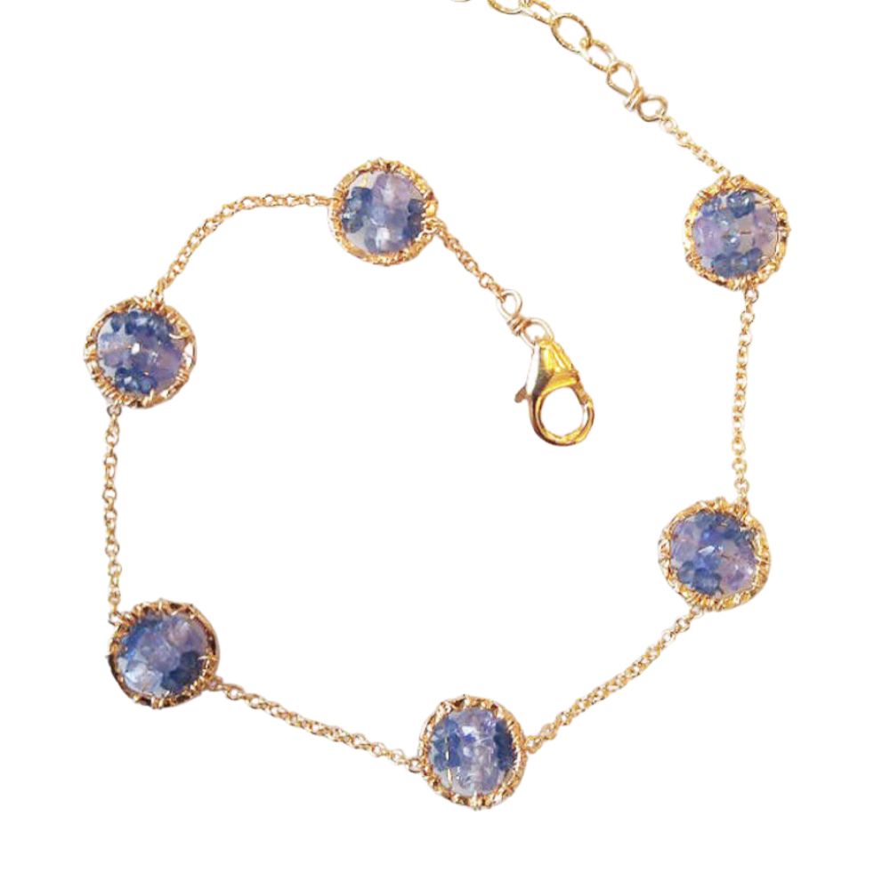 Bracelet, Beaded Tanzanite Circles on Gold-Filled Adjustable Chain