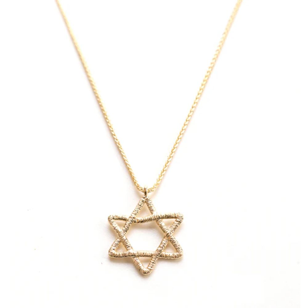 Necklace, Star with Textured Design, 14K Gold, Includes Adjustable Chain