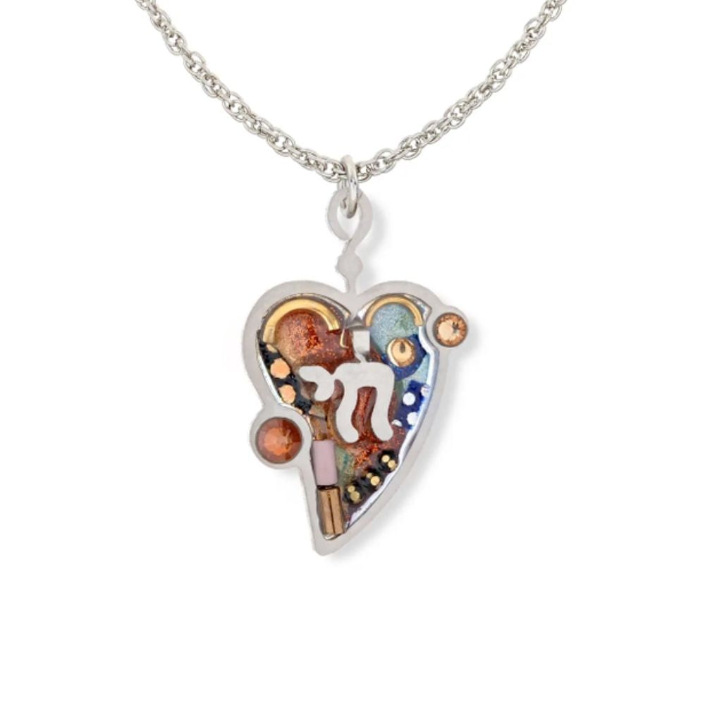 Necklace, Heart with Chai, Multicolored, Resin on Stainless Steel with Crystals and Beads
