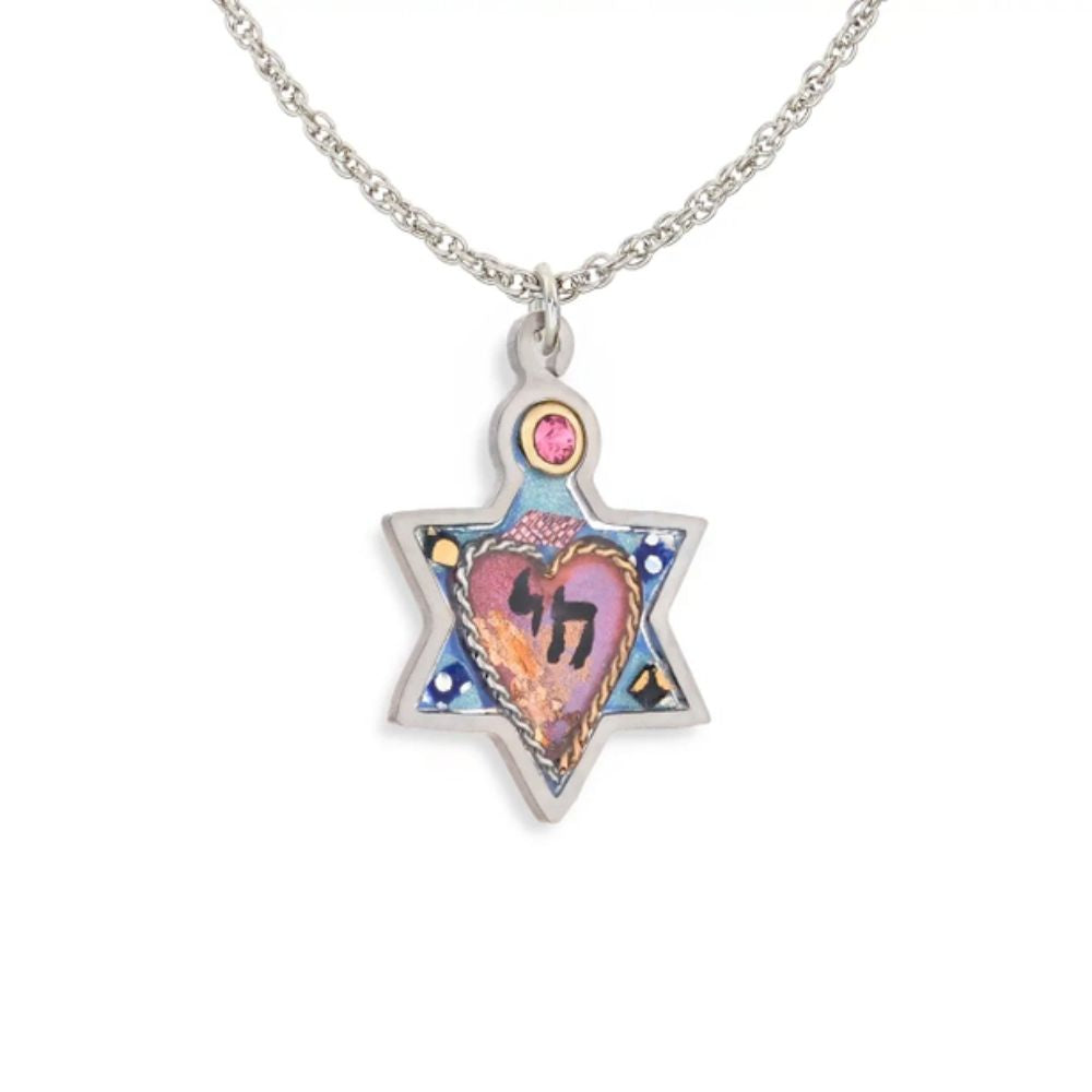 Necklace, Star with Chai, Colorful, Pastels