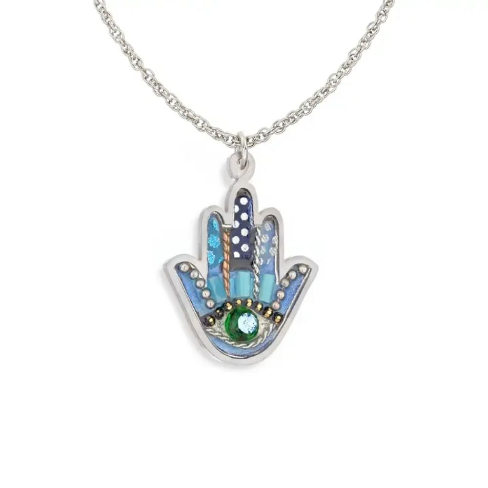 Necklace, Hamsa with Eye, Cobalt Blue, Resin on Stainless Steel