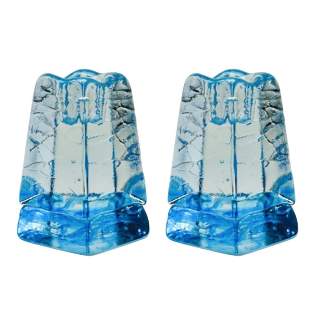 Candlesticks, Clear Glass Obelisk with Turquoise Detail, Includes Drip Cups