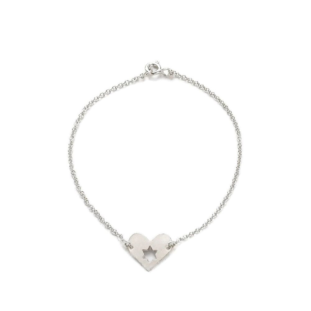 Bracelet, Heart and Cutout Star Design, Silver Plate