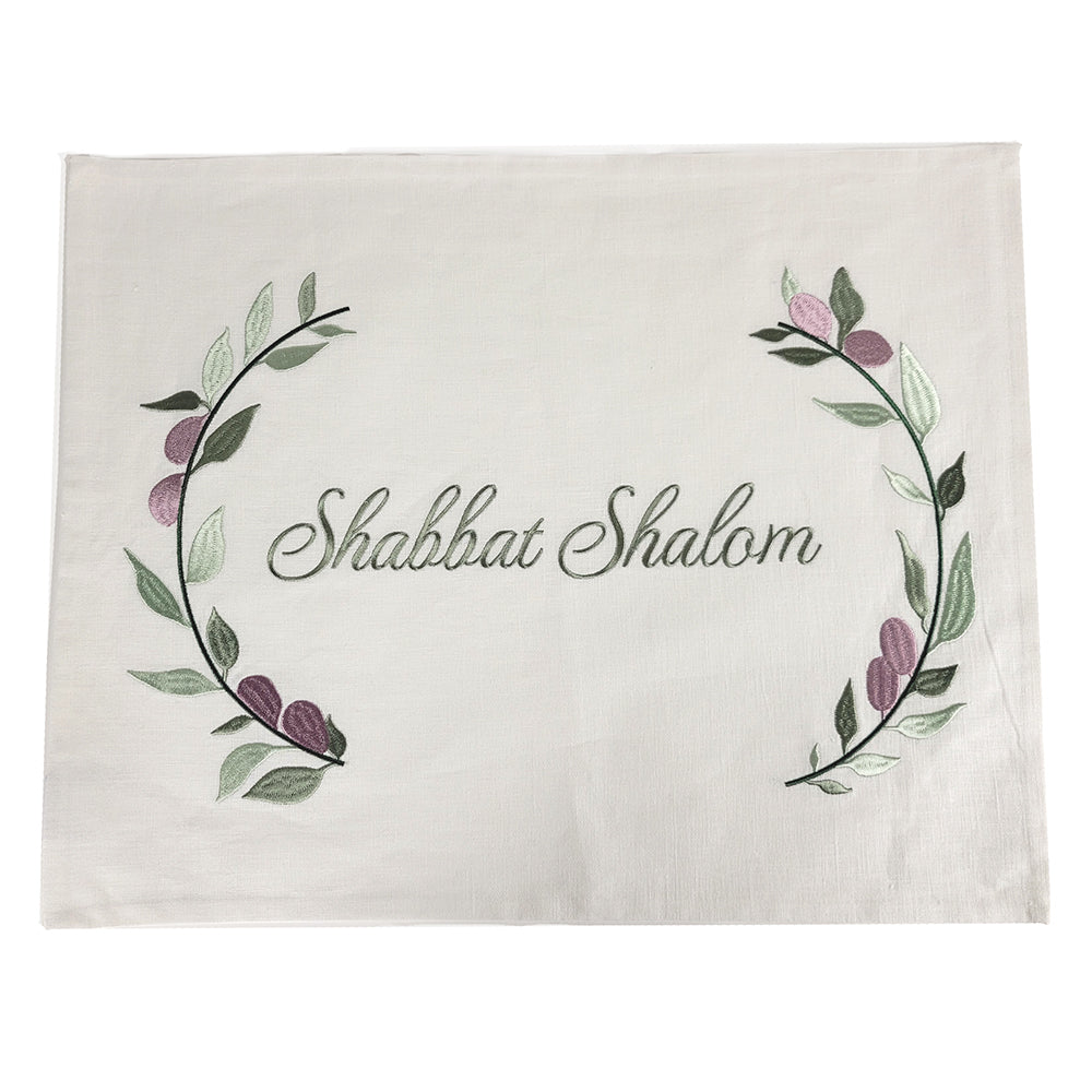 Challah Cover, Green Leaves with Purple Buds